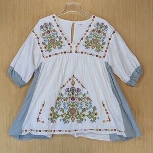 In Loom Tunic Womens Medium Floral Embroidered Peasant Boho Hippie Cottage Flowy